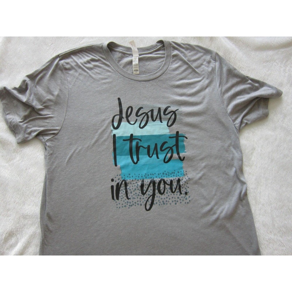 Jesus I Trust in You Adult L Large Gray Short Sleeve T-shirt 50% Poly 25% Cotton